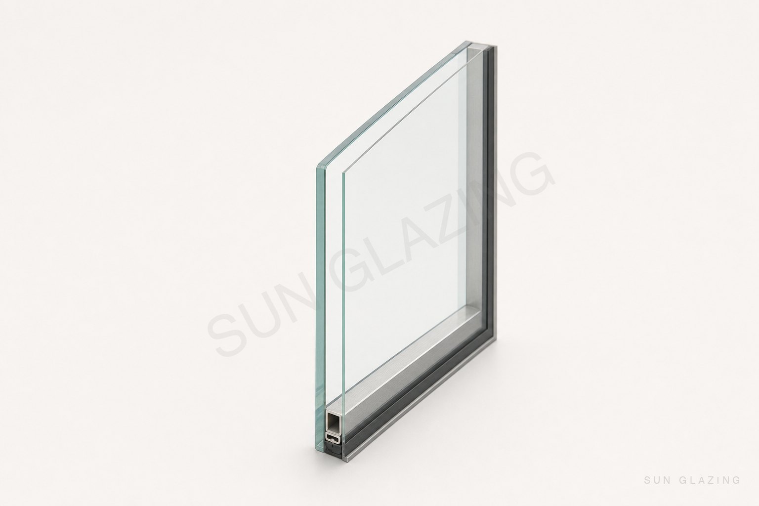 Cross-section of a double-glazed insulated glass unit with low-E coating