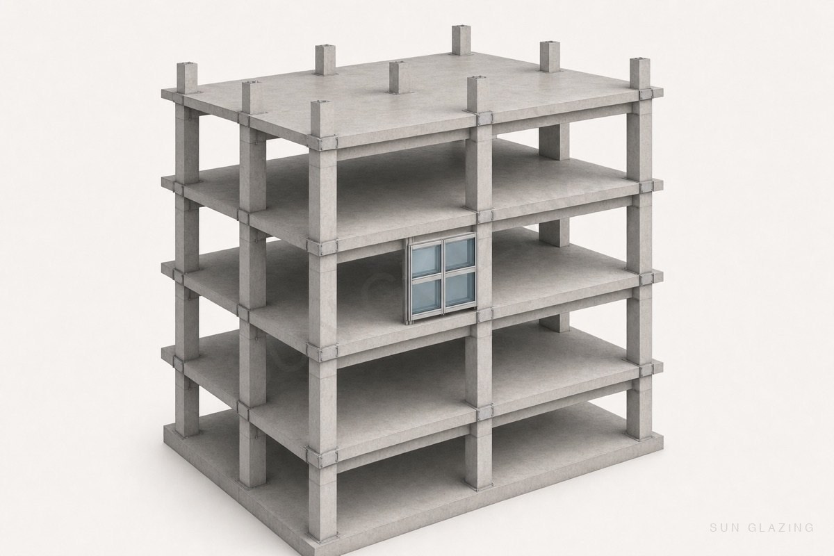 Unitized panel standing in a performance test rig