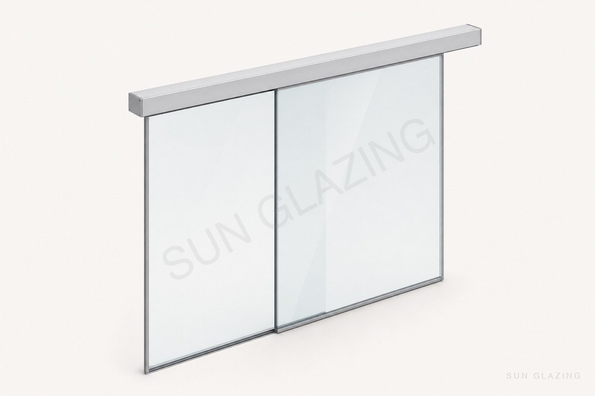 Glass sliding entrance with slim operator header